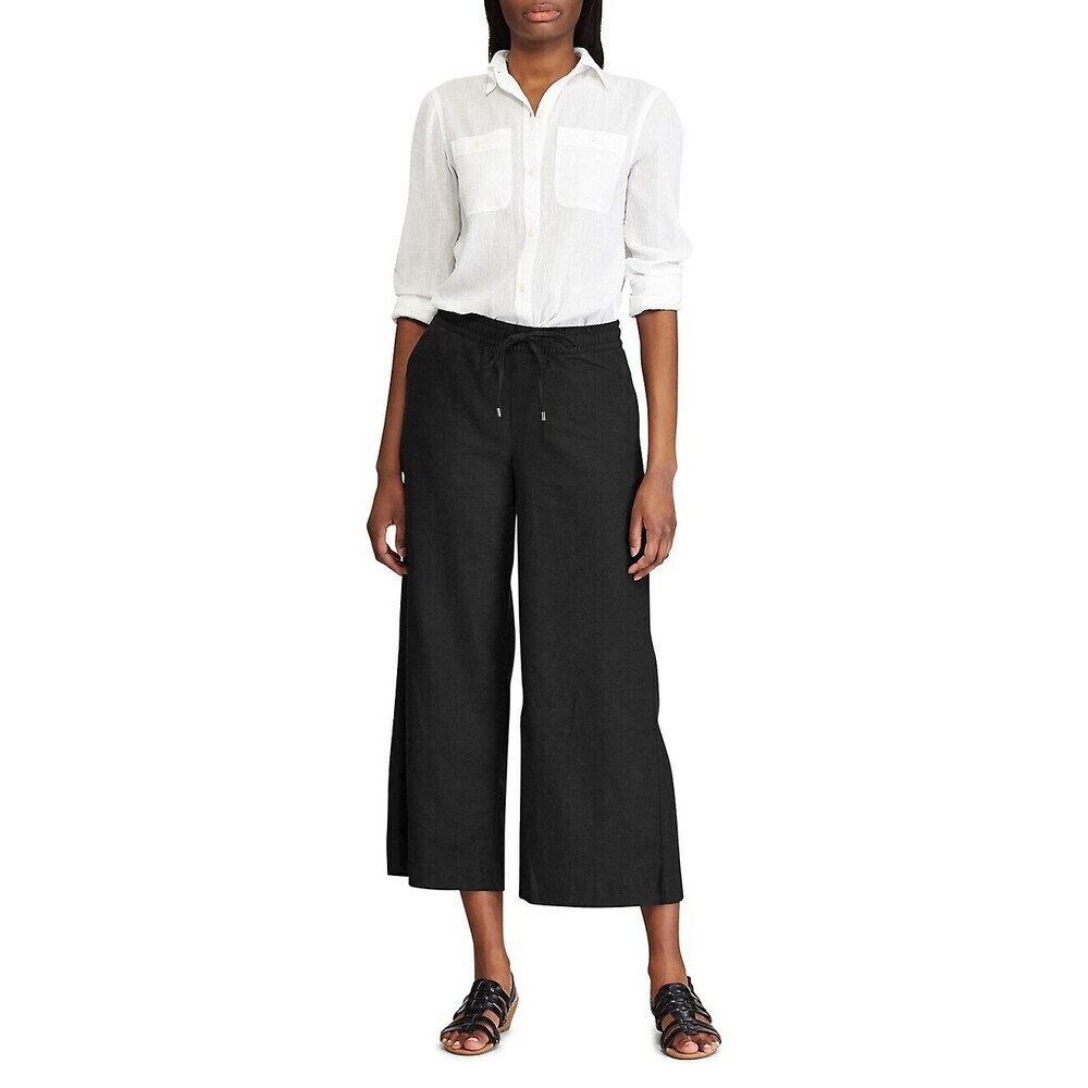 Chaps Women's Farra Linen Blend Straight Pants In Black Size S NWT